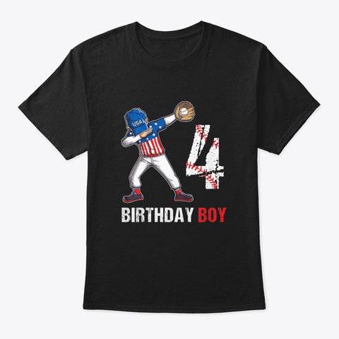 Kids 4 Years Old 4 Th Birthday Baseball D Black T-Shirt Front