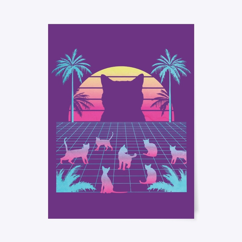 Retro Vaporwave, Cats in Sunset Paradise