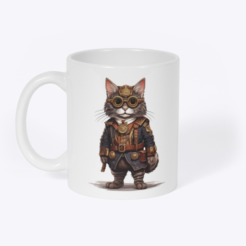 Steampunk Cat Adventurer Illustration