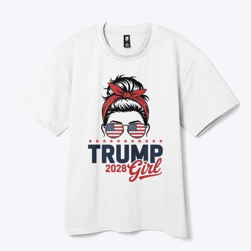 Trump 2028 Girl Messy Bun Patriotic Tee