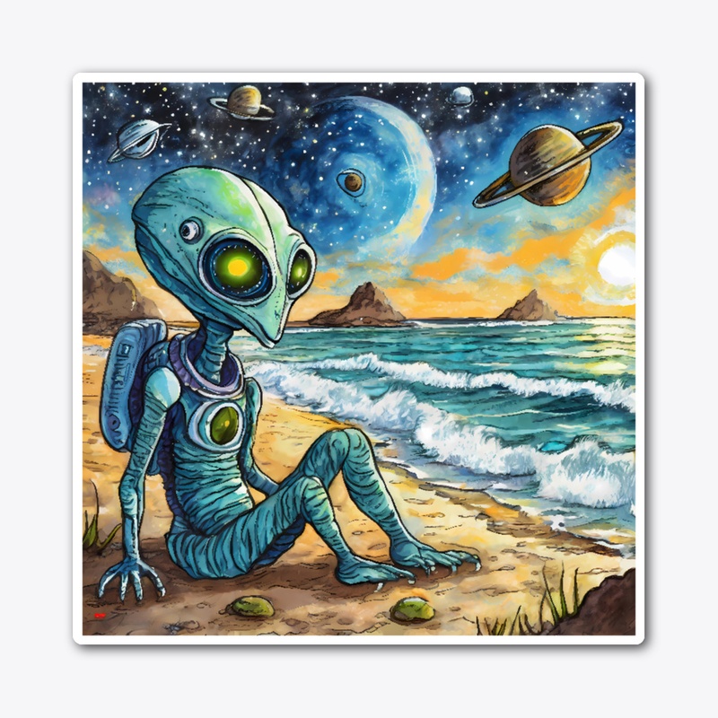 Space alien at the beach