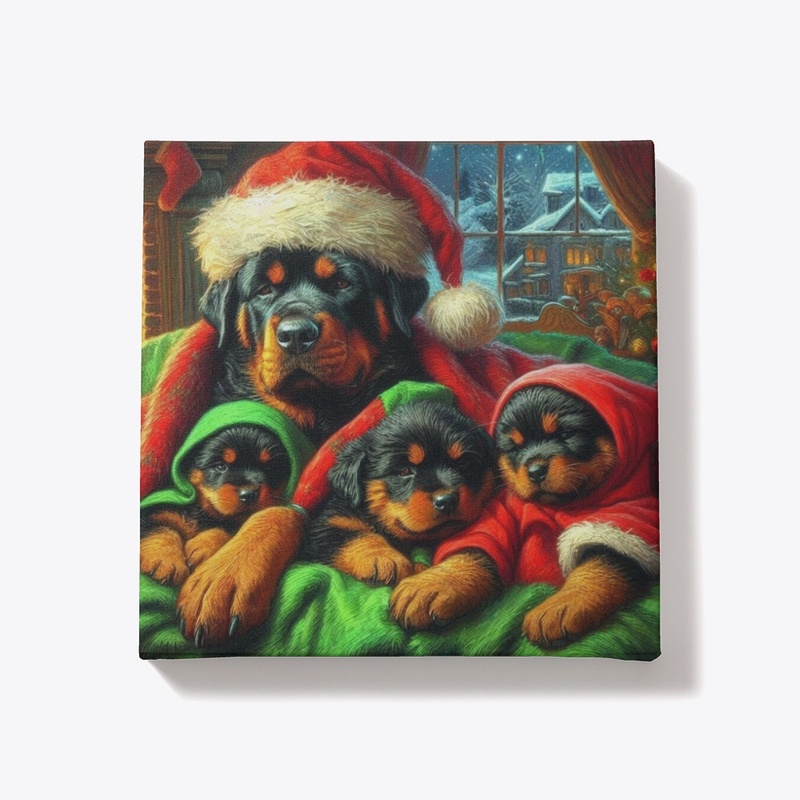 Rottweiler & Puppies on Christmas Eve