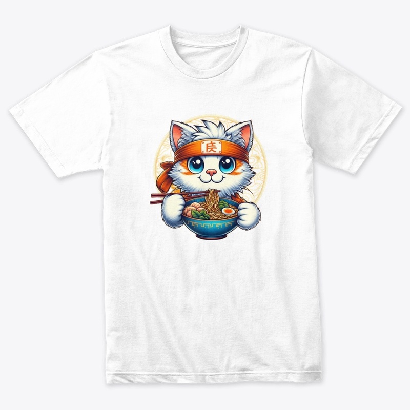 Japanese Anime Cat Eating Ramen 