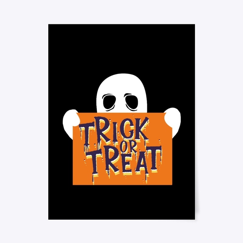 A ghost holding a sign - trick or treat
