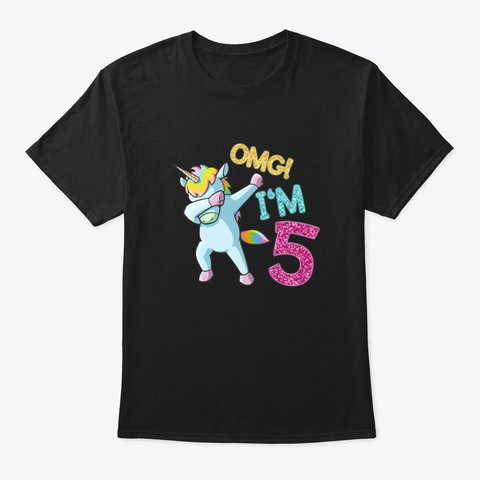 Kids 5 Th Birthday Dabbing Unicorn Shirt  Black T-Shirt Front