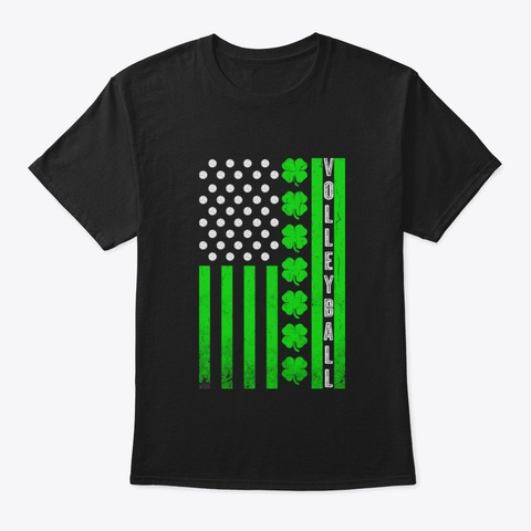 Volleyball Shamrock Us Flag St Patrick's Black T-Shirt Front