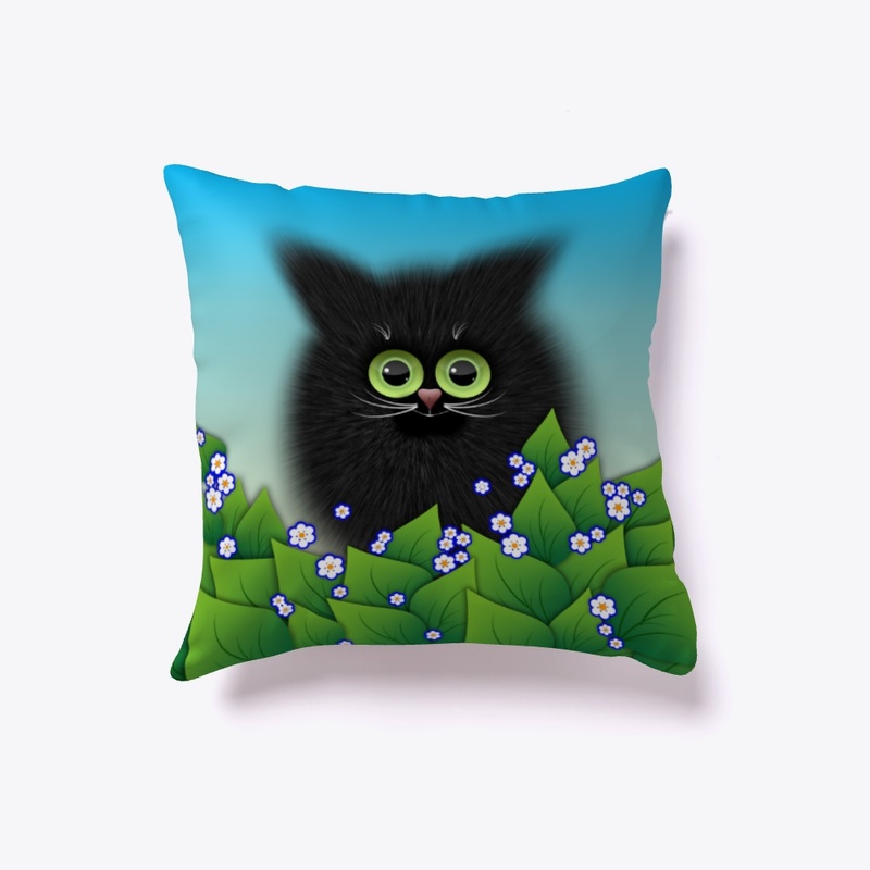 Pillow fluffy cat behind the bushes