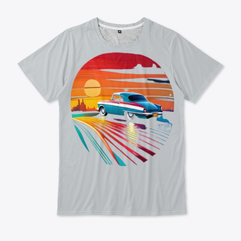 classic car sunset view t-shirt