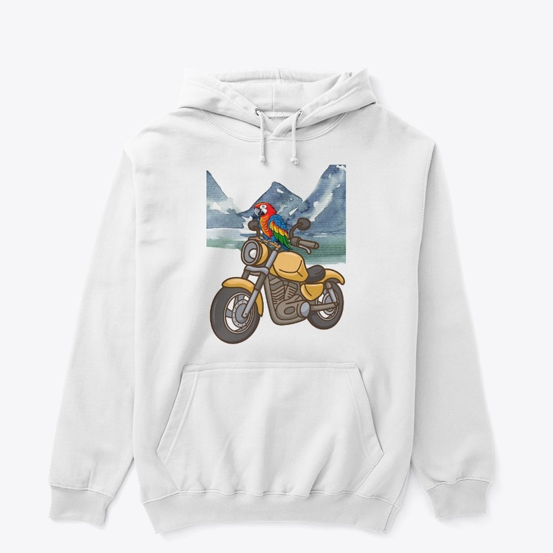 Parrot rides a motorcycle