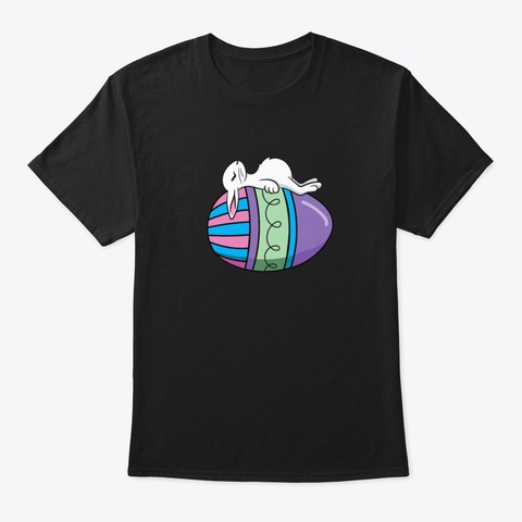 Sleeping Easter Bunny On An Easter Egg Black T-Shirt Front