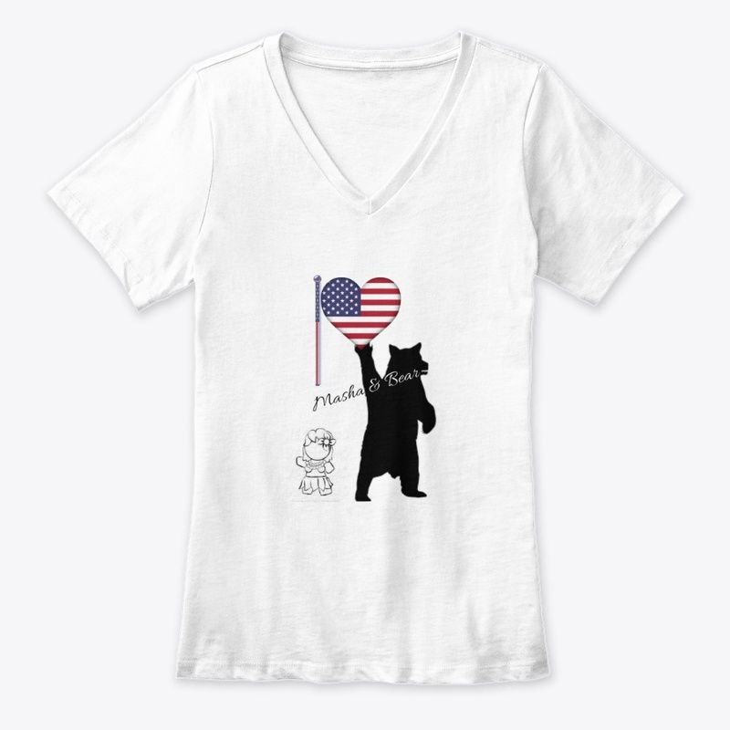 Masha & Bear 4th July American flag Tee