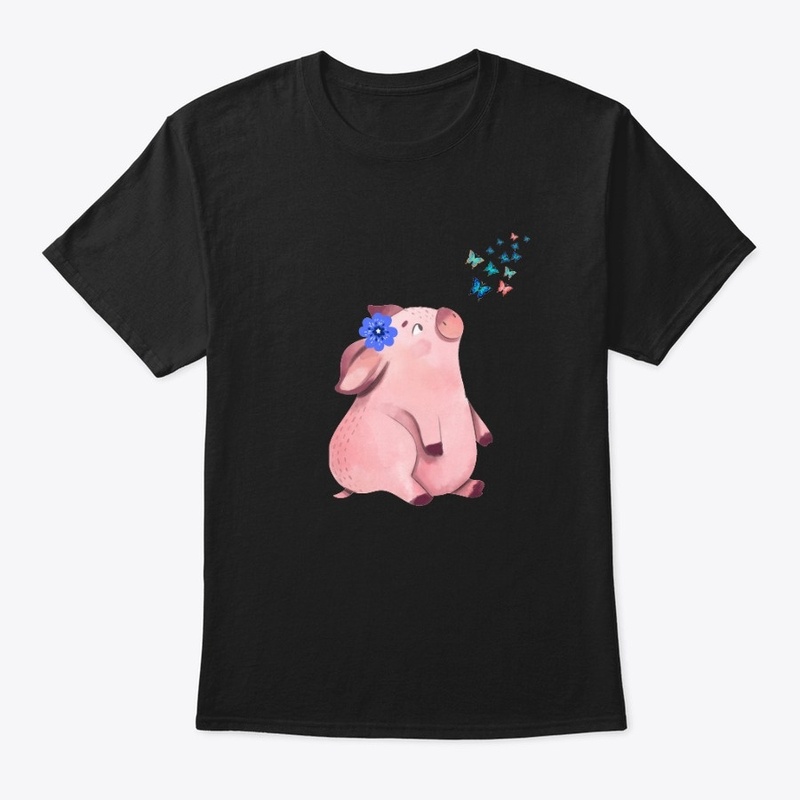 Pig watching butterflies