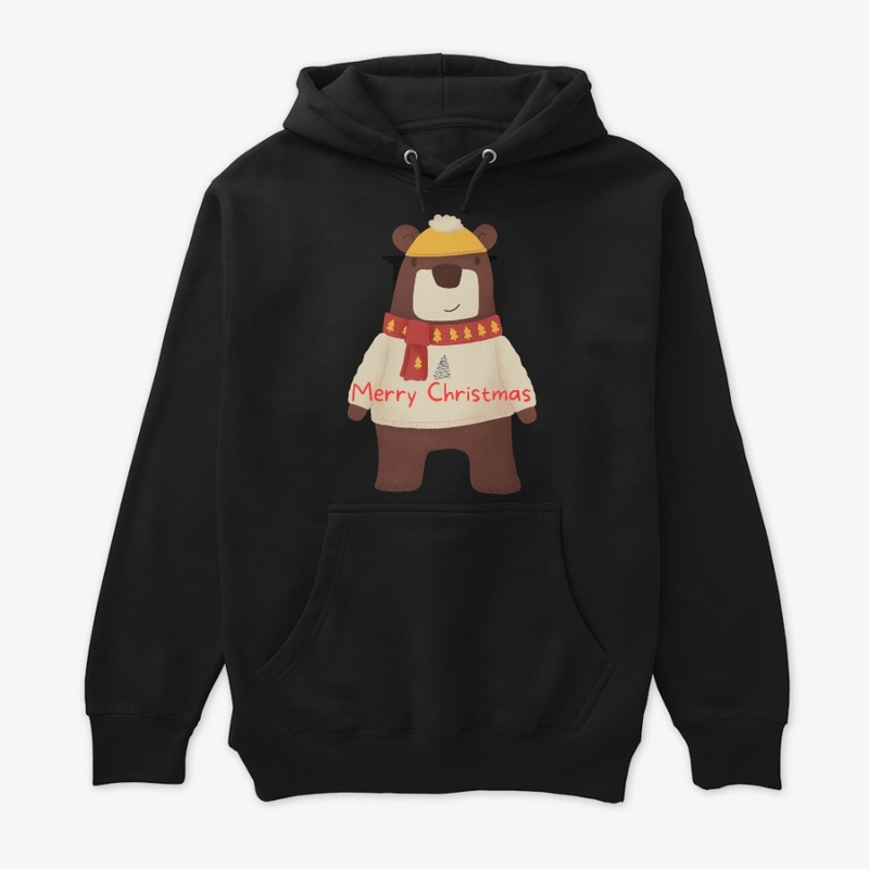ute Drawn Bear Christmas Hoodie