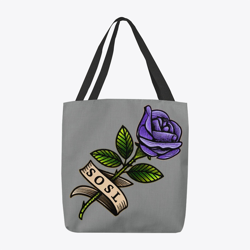Single Rose printed tote bag in purple