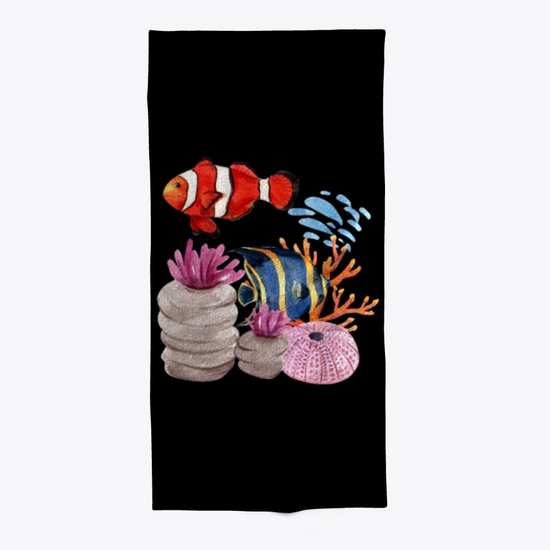 Watercolor clown fish on reef
