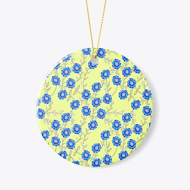 Blue Flowers on Yellow