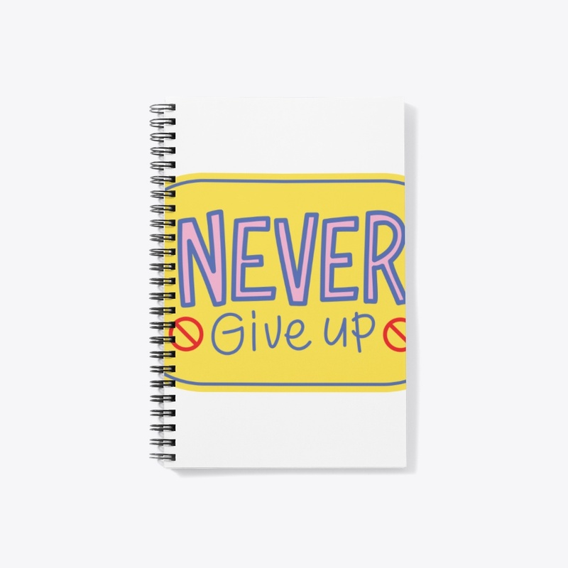Yellow Never give up quote logo design 