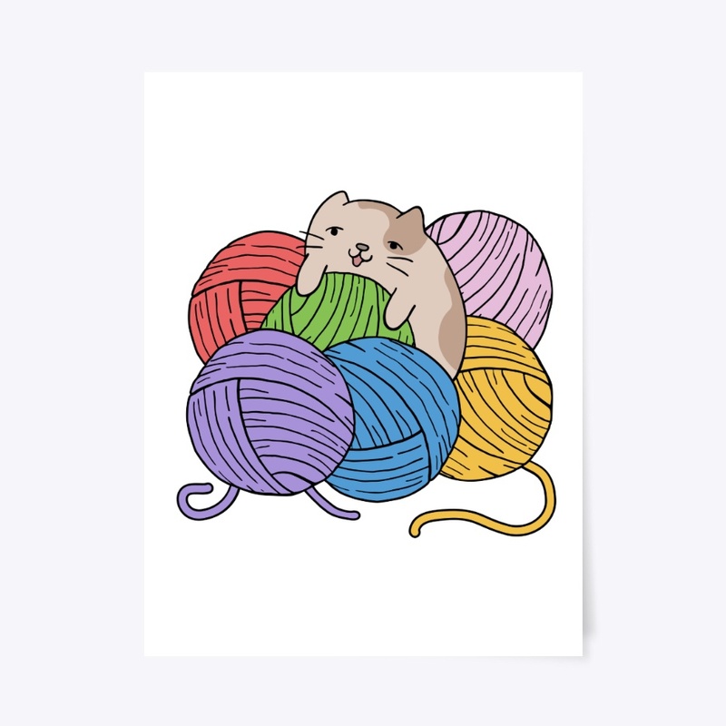 cute cat with colorful  yarn bomb