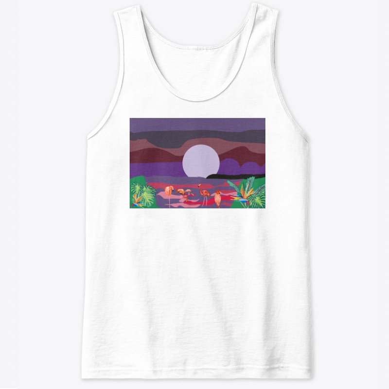 Wading Flamingos at Night