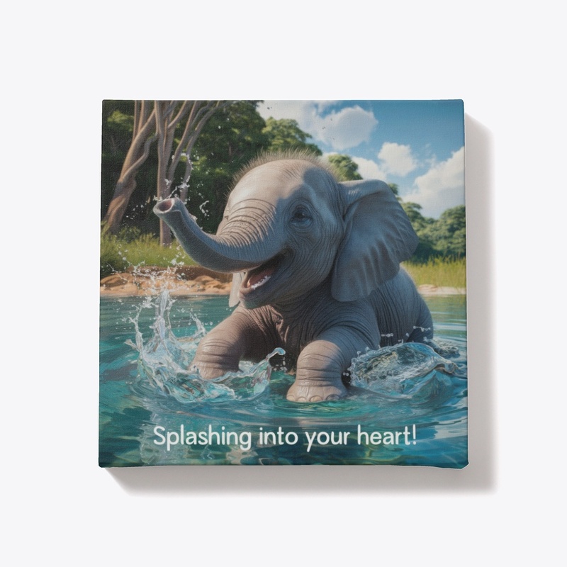 Baby Elephant Splashing Canvas