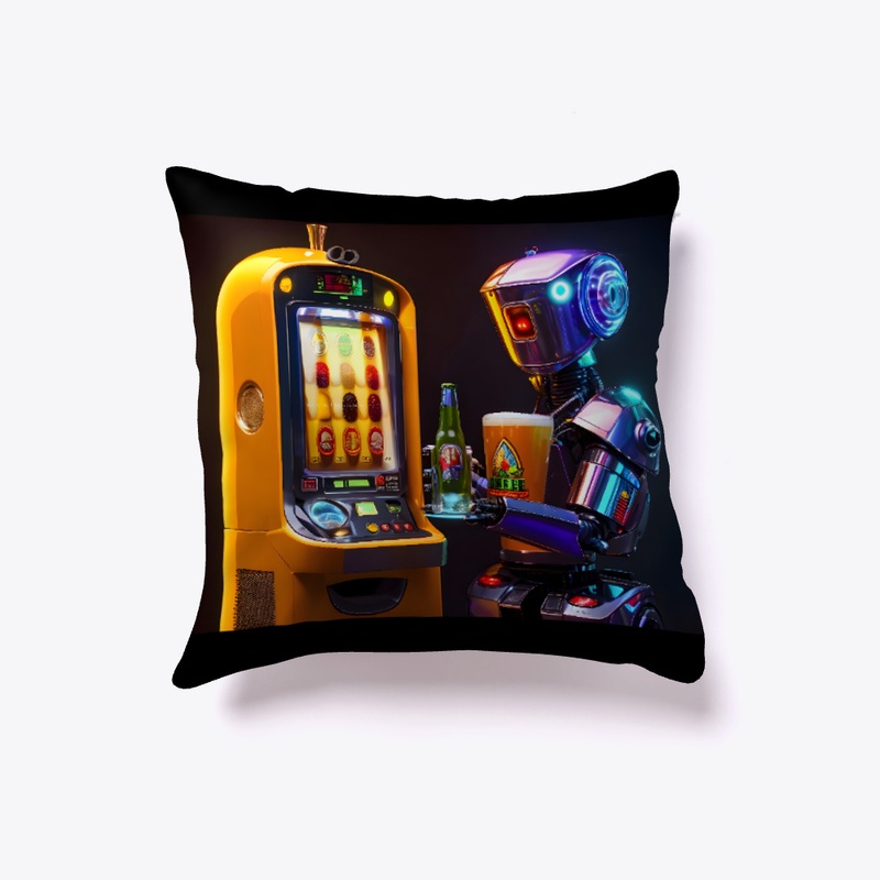 A robot playing a fruit machine