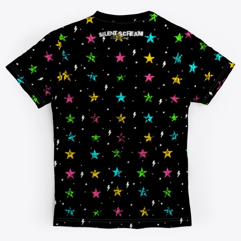 "Grunge Rainbow Stars" Black T-Shirt Back