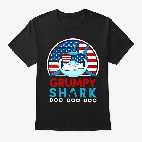 Vintage America Grumpy Shark Doo Doo Doo Black T-Shirt Front