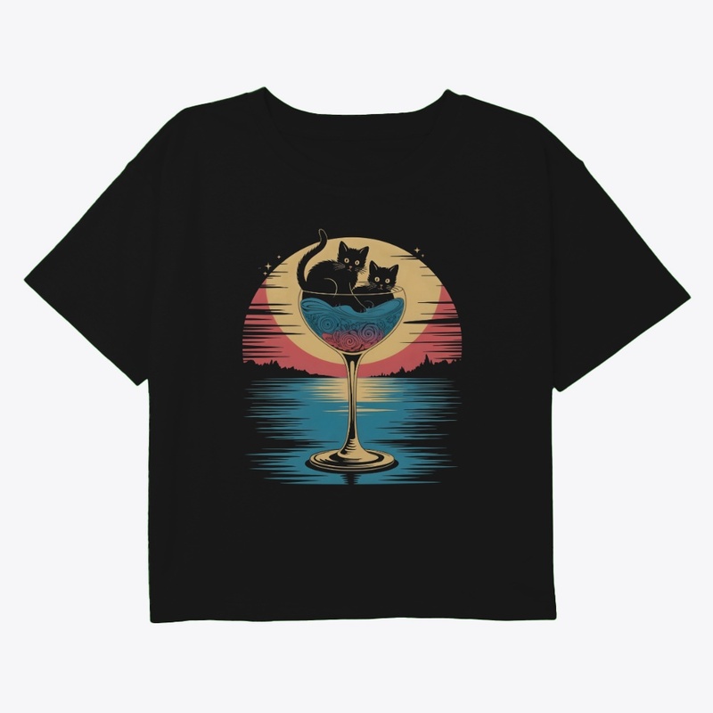 Cute Black Kittens in Cocktail Glass