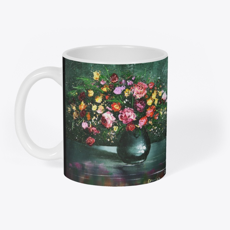 Green Vase with Flowers