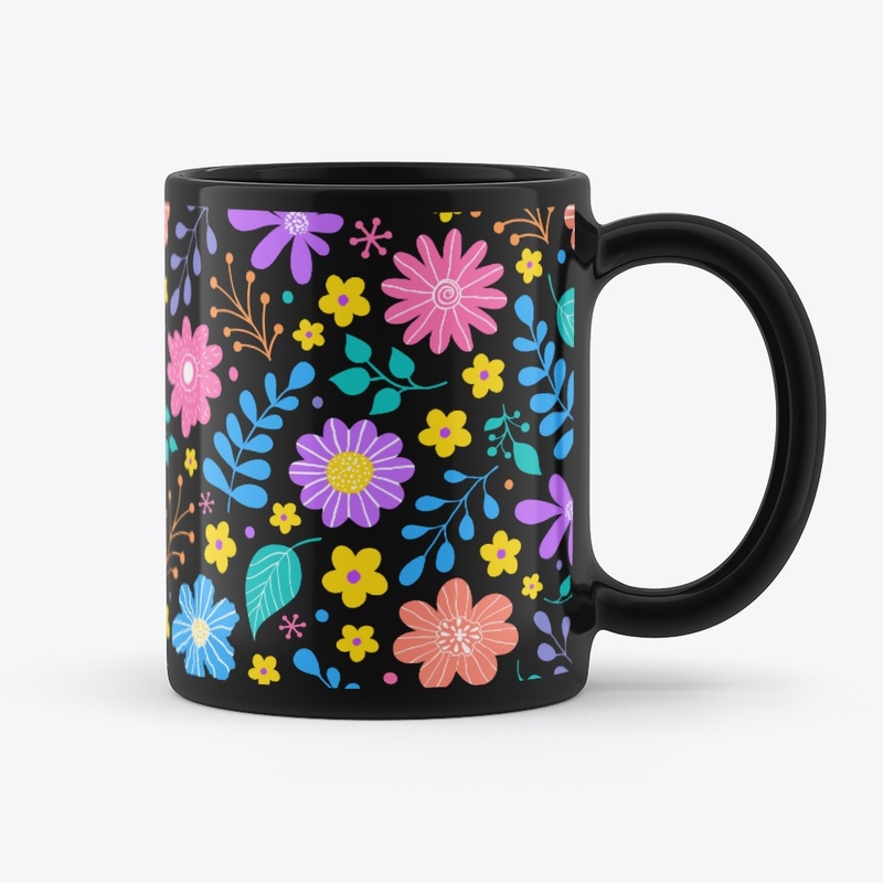 colorful flowers pattern coffee mug