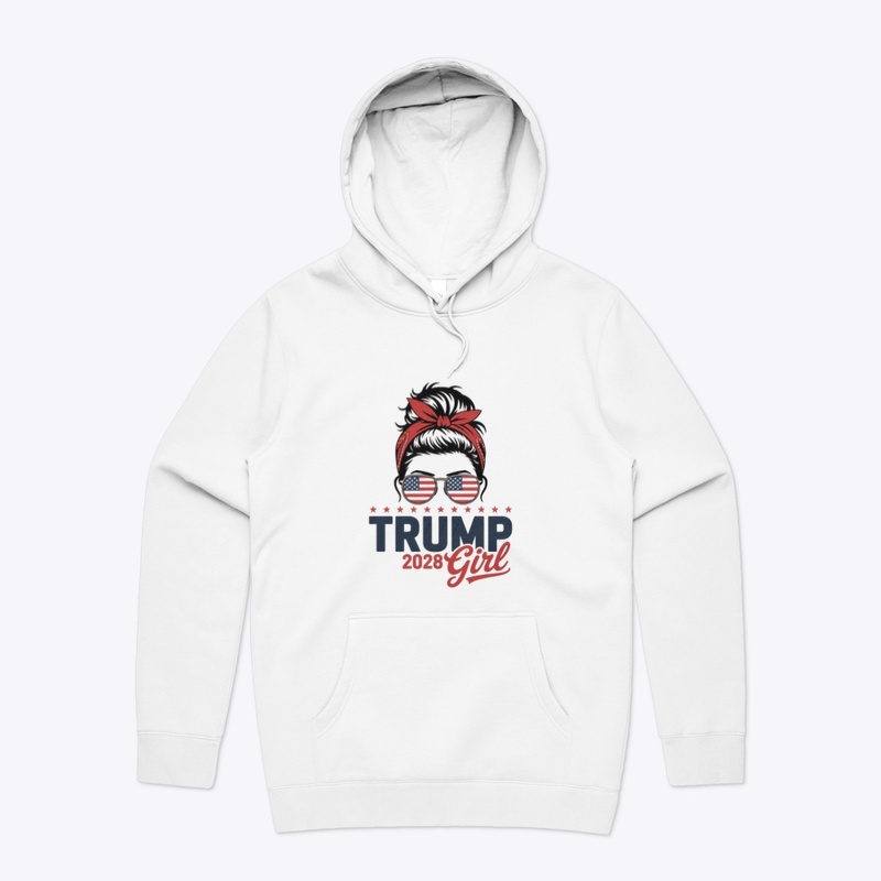 Trump 2028 Girl Messy Bun Patriotic Tee