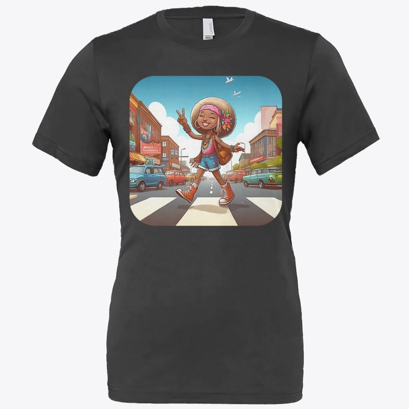 Beautiful young lady crossing a street
