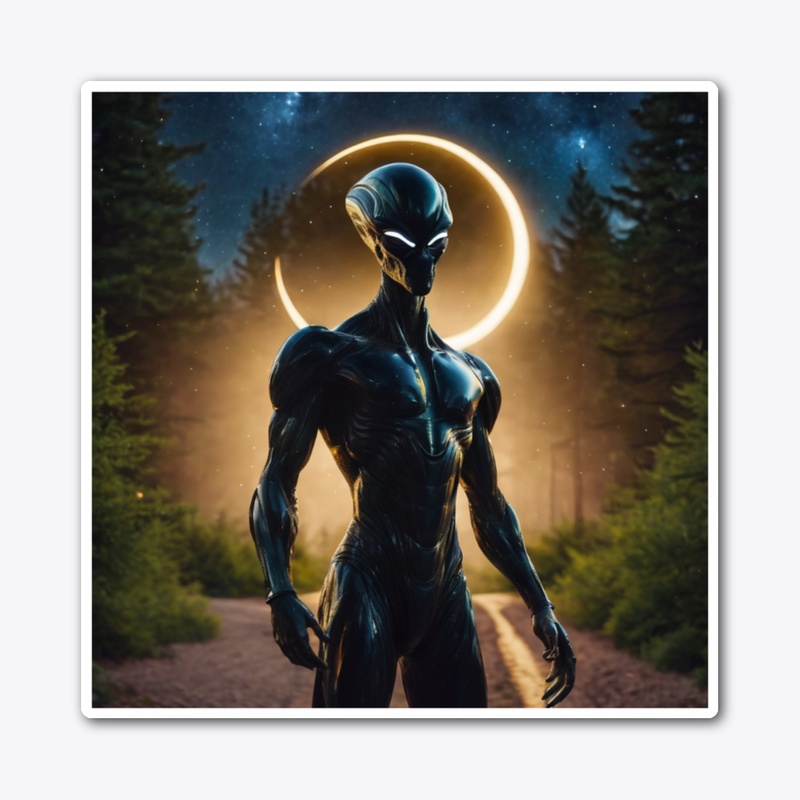 Space alien and crescent moon