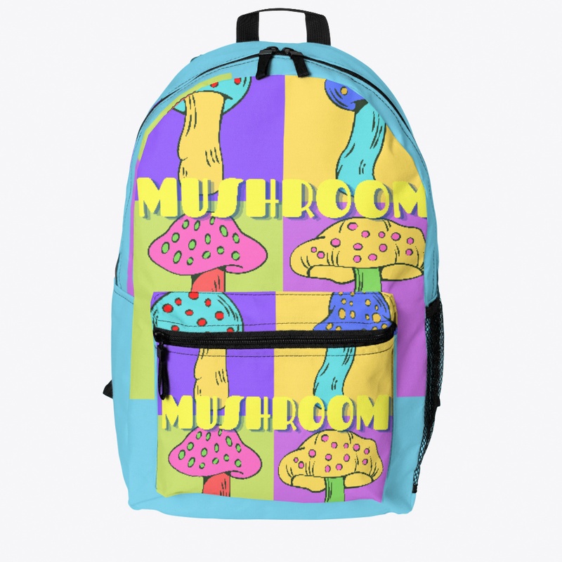 Cute neon pastel four mushroom collage