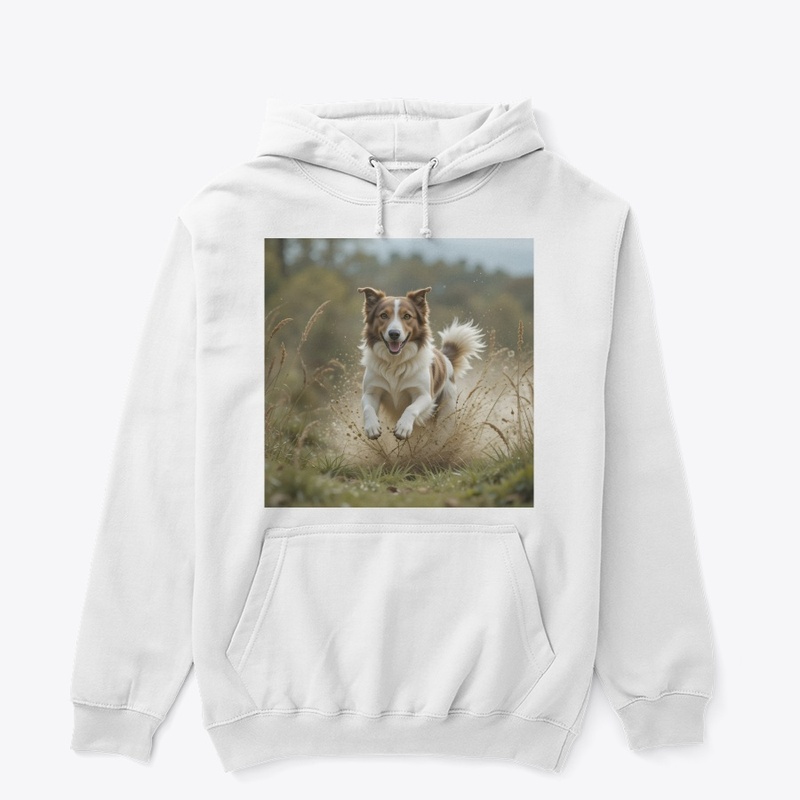 A brave dog running through the wind