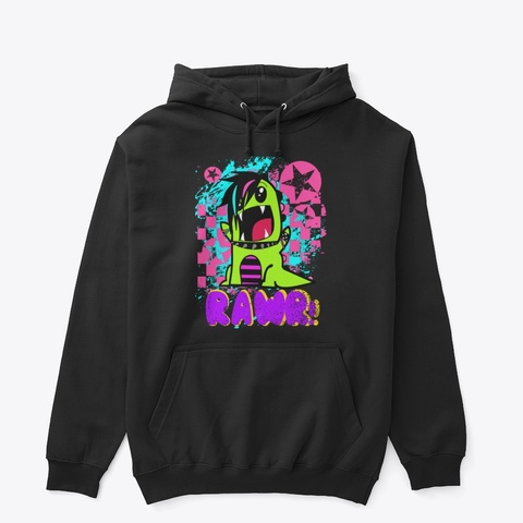 "Emo Dinosaur" Black Black T-Shirt Front