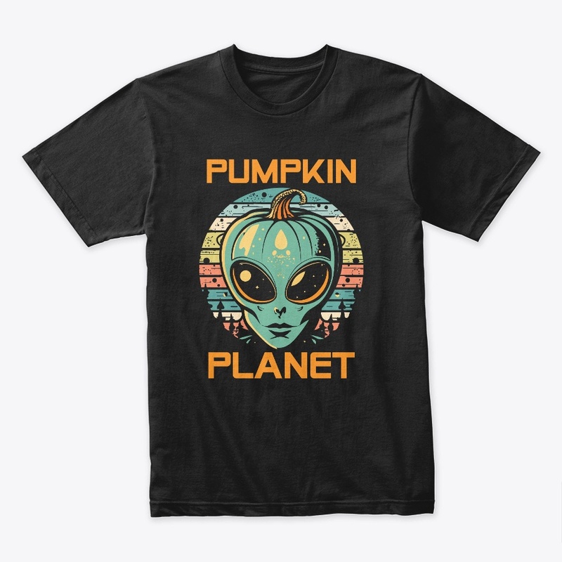 Halloween UFO Alien Pumpkin Planet Retro
