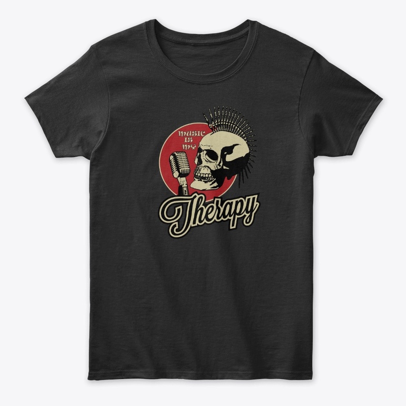 Rock music with therapy label t-shirts