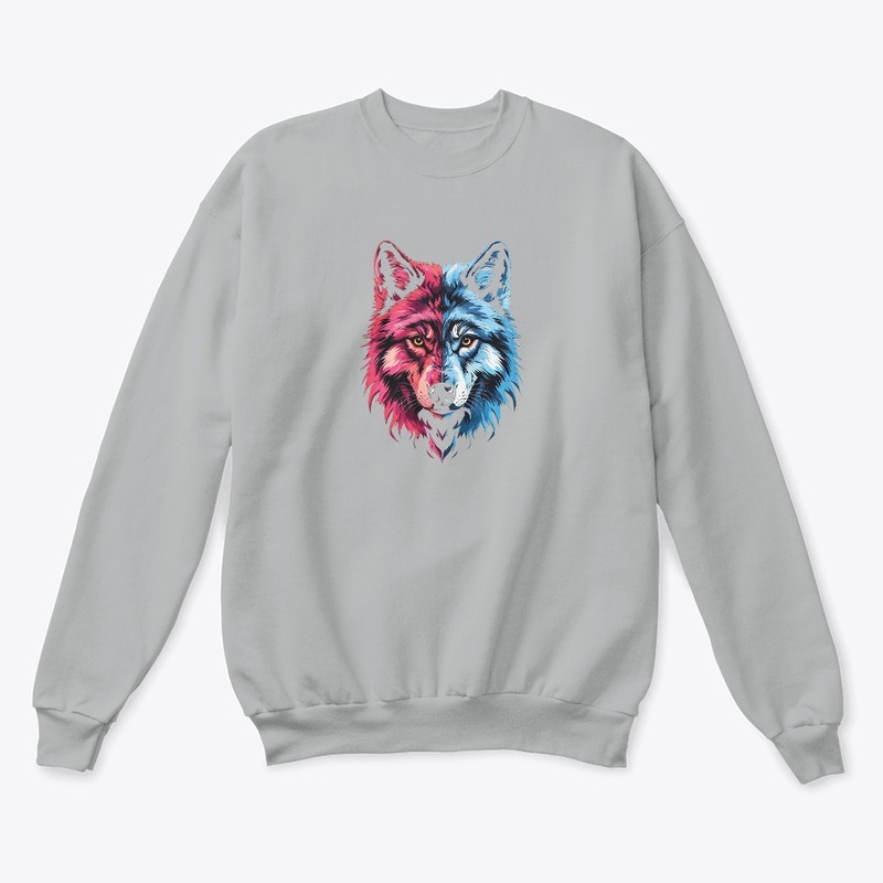 Duality Wolf - Red and Blue Spirit Art