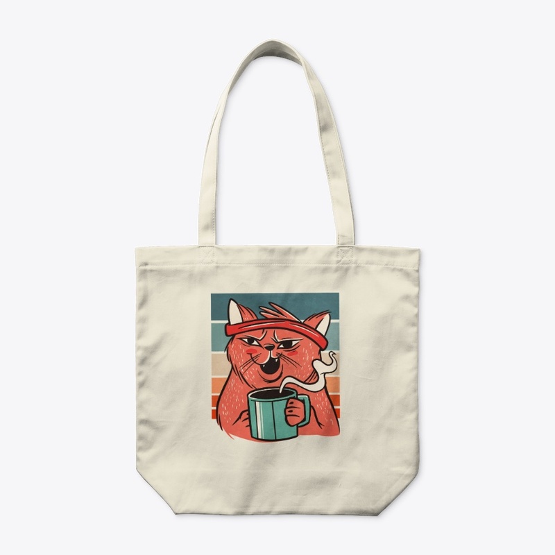 Cat Drinking Coffee, Retro Style