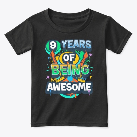 Awesome Age 9 Birthday Painter Themed Black Camiseta Front
