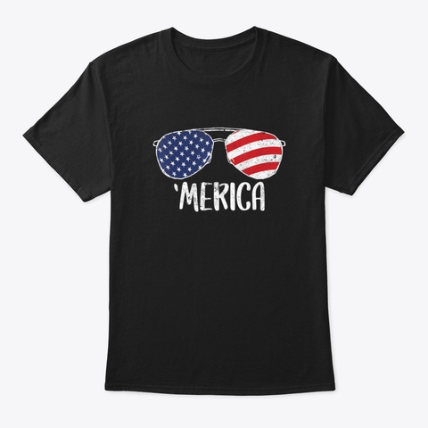 4 Th Of July Merica Sunglasses Funny Tee Black T-Shirt Front