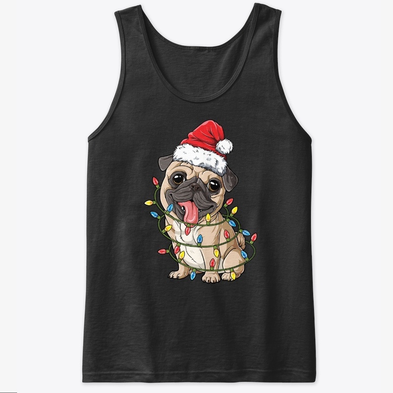 Pug Santa Hat Xmas Lights Christmas