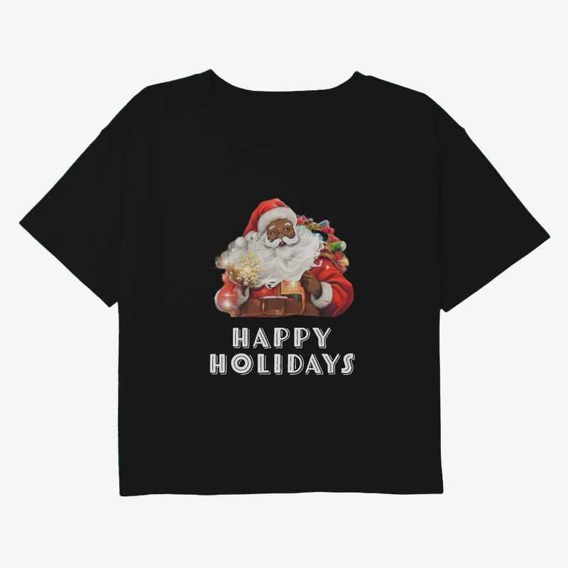 Black Santa Claus Happy Holidays Tee