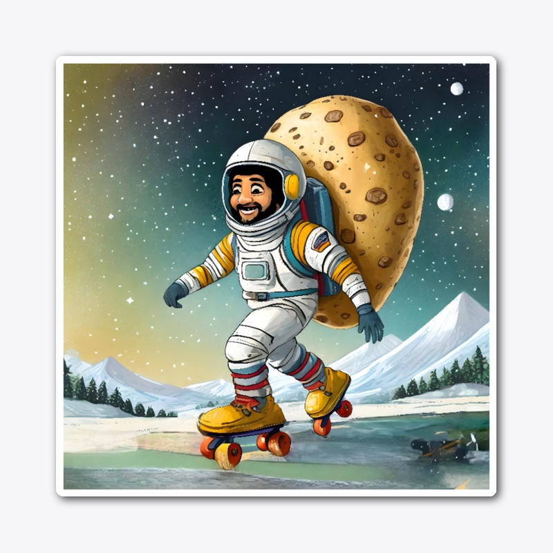 A spaceman on rollerskates