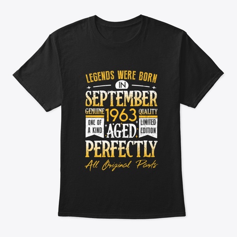 Vintage September Shirt 1964 Birthday Gi Black T-Shirt Front