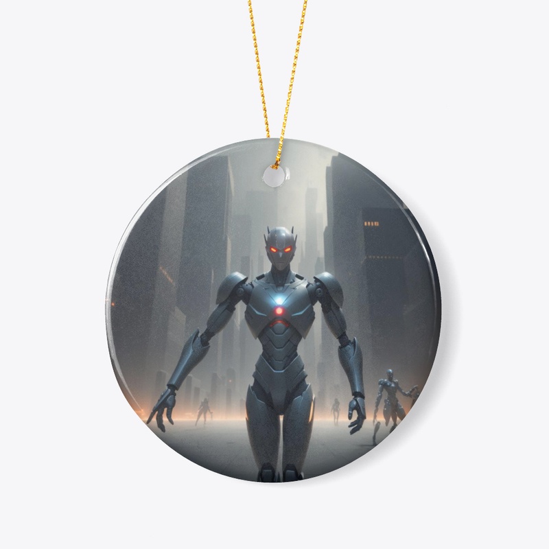 Robot in a futuristic city