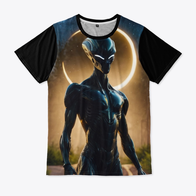 Space alien and crescent moon