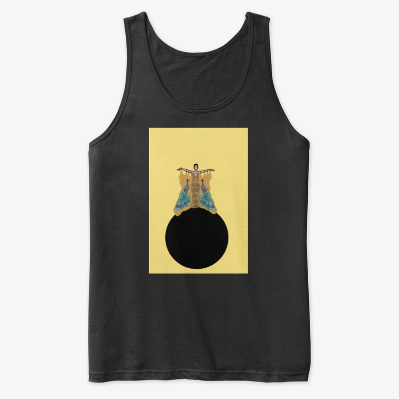 Art Deco Peacock Lady on Yellow