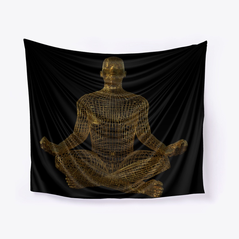 Body in meditation, made of golden mesh